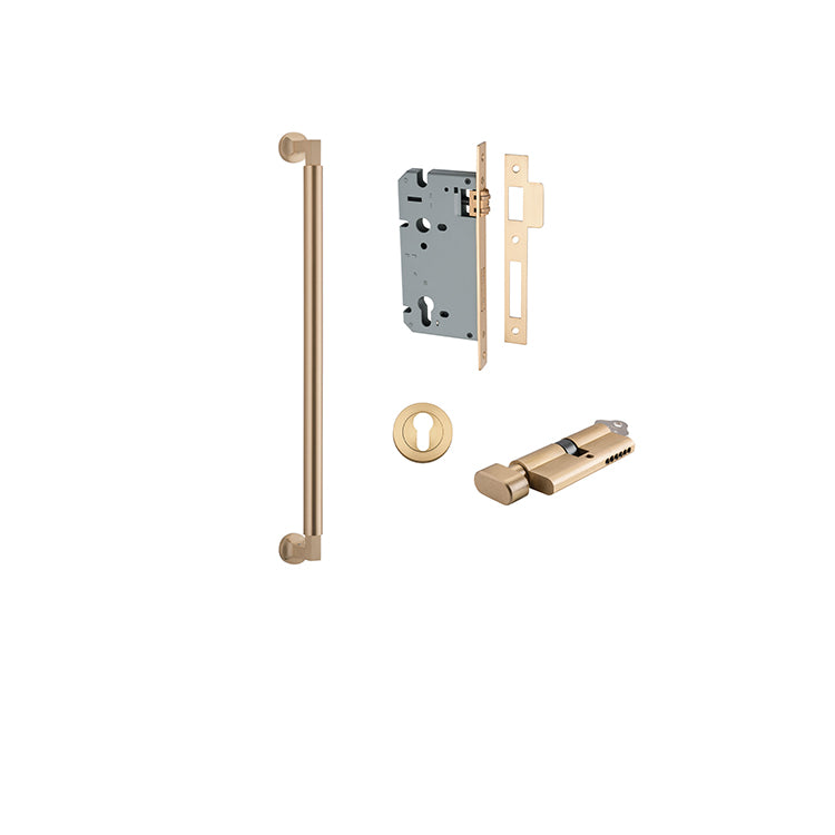 Berlin Pull Handle - 450mm Entrance Kit with Separate High Security Lock Satin Brass / Solid Brass