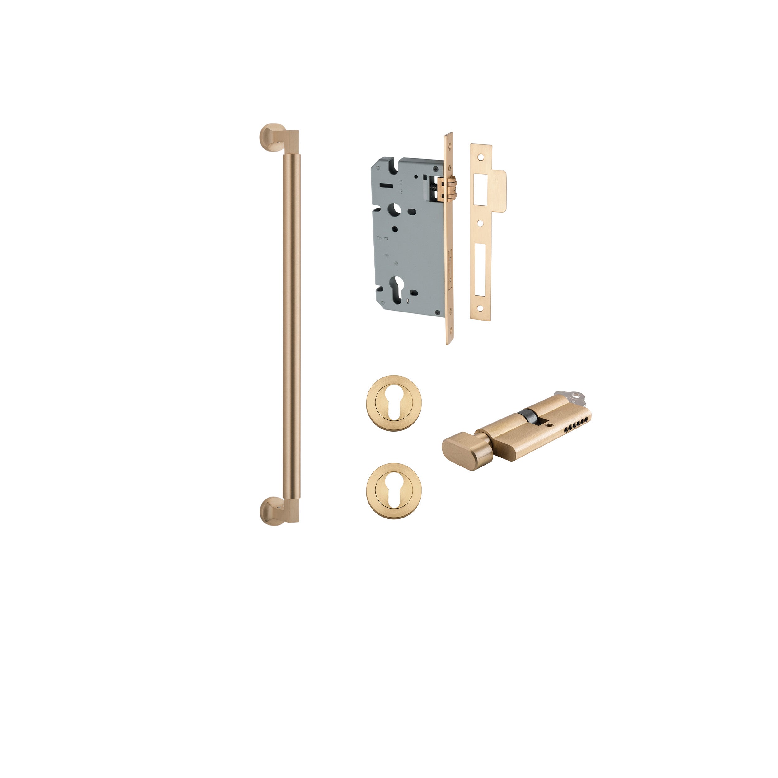 Berlin Pull Handle - 450mm Entrance Kit with Separate High Security Lock Satin Brass / Solid Brass