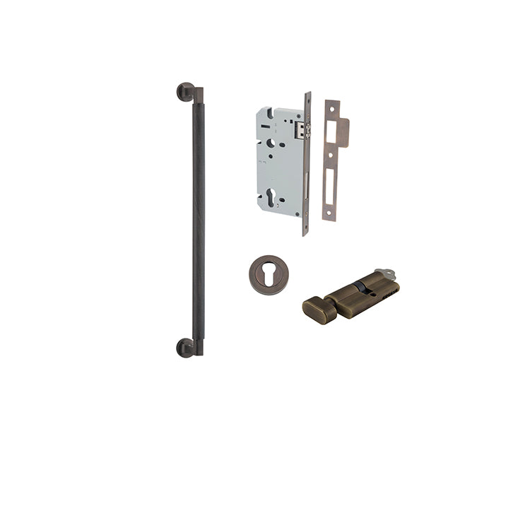 Brunswick Pull Handle - 450mm Entrance Kit with Separate High Security Lock Antique Brass / Solid Brass