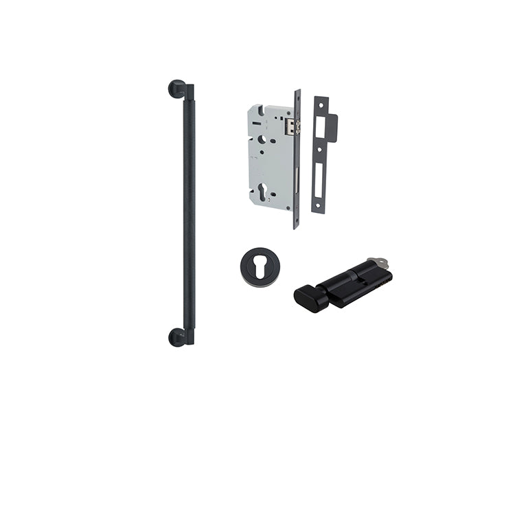 Brunswick Pull Handle - 450mm Entrance Kit with Separate High Security Lock Matt Black / Solid Brass
