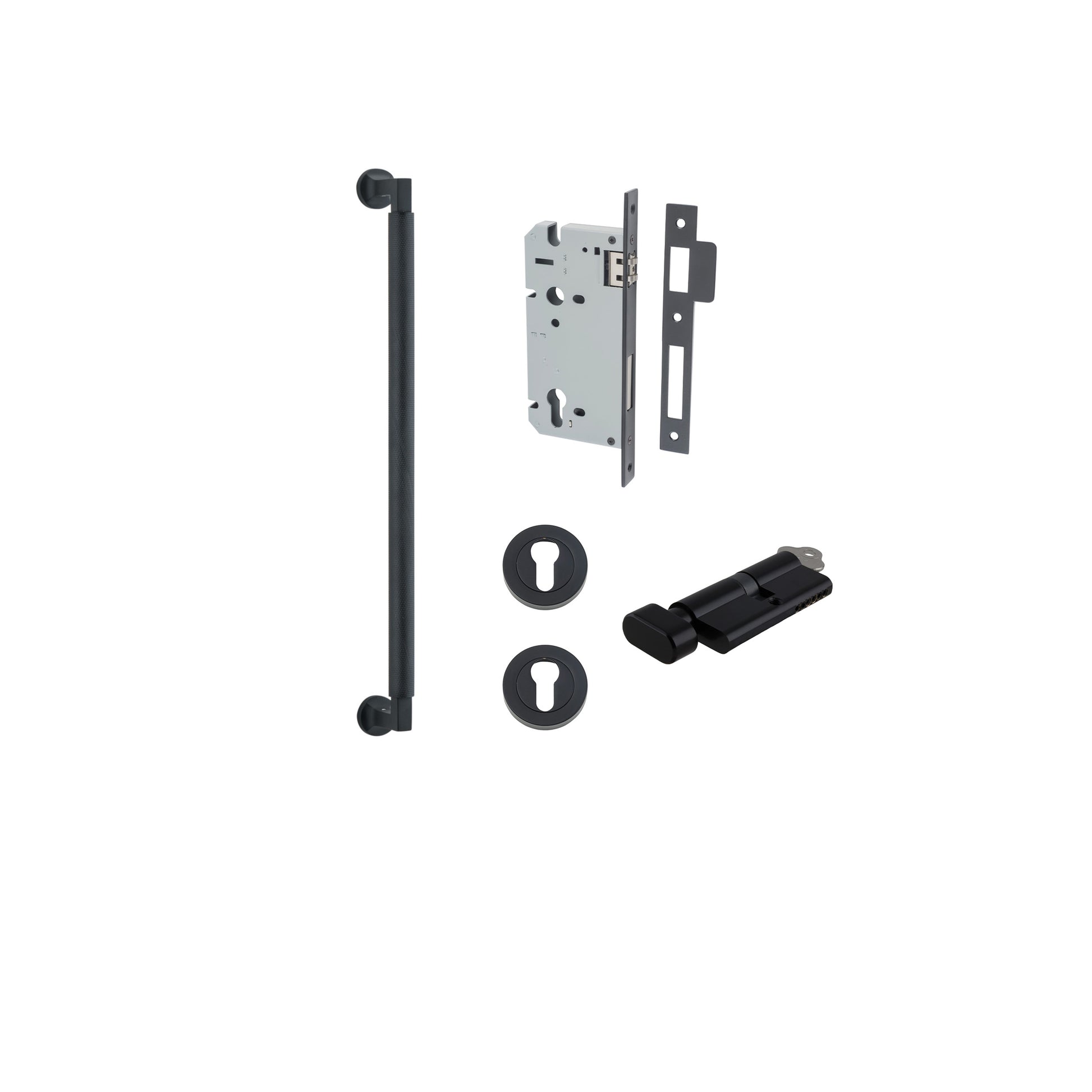 Brunswick Pull Handle - 450mm Entrance Kit with Separate High Security Lock Matt Black / Solid Brass