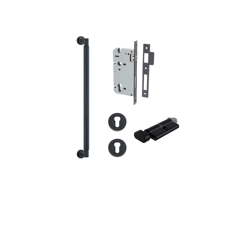 Brunswick Pull Handle - 450mm Entrance Kit with Separate High Security Lock Matt Black / Solid Brass