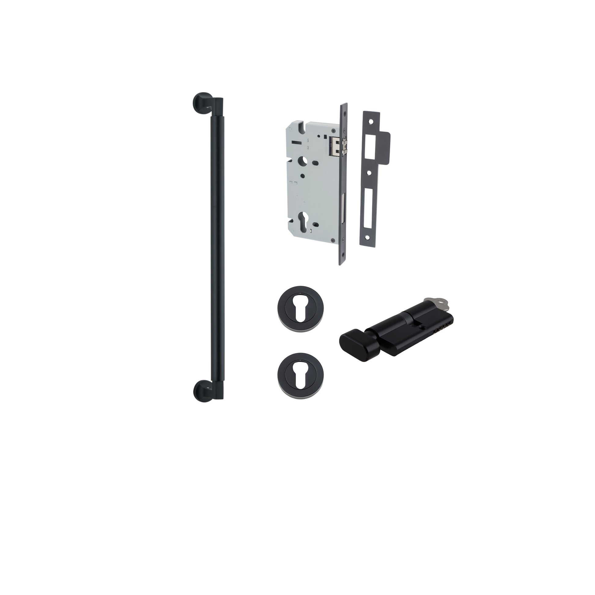Berlin Pull Handle - 450mm Entrance Kit with Separate High Security Lock Matt Black / Solid Brass