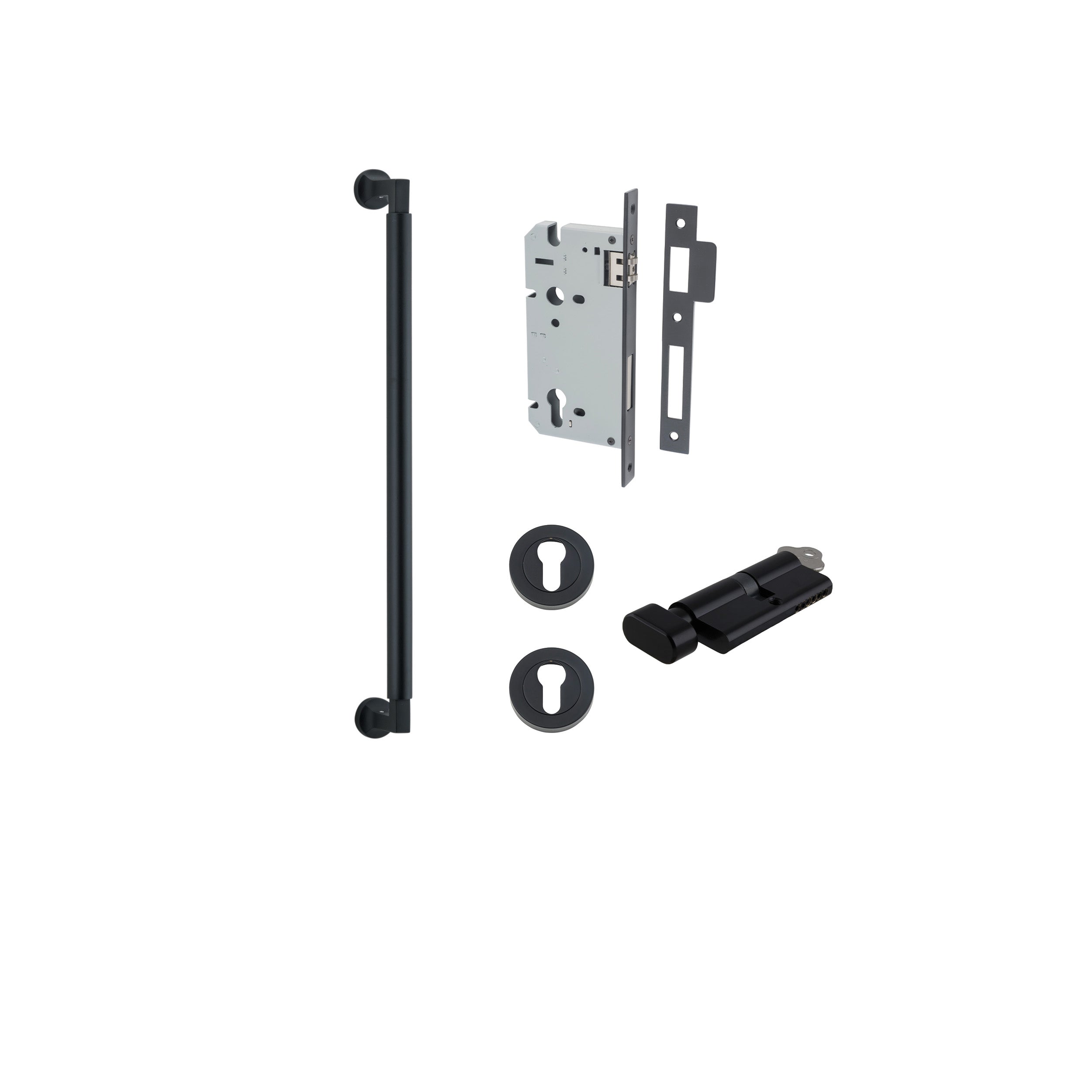 Berlin Pull Handle - 450mm Entrance Kit with Separate High Security Lock Matt Black / Solid Brass