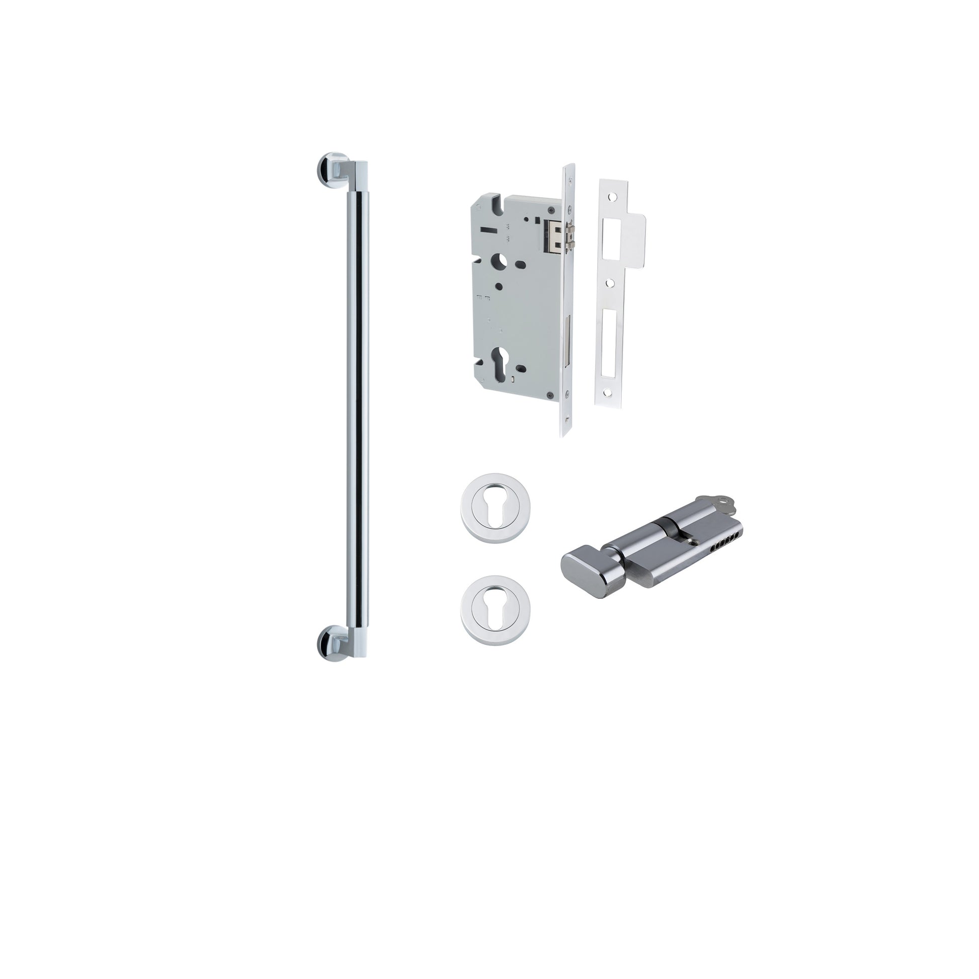 Berlin Pull Handle - 450mm Entrance Kit with Separate High Security Lock Chrome Plated / Solid Brass