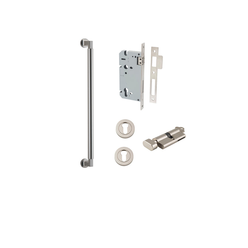 Berlin Pull Handle - 450mm Entrance Kit with Separate High Security Lock Satin Nickel / Solid Brass