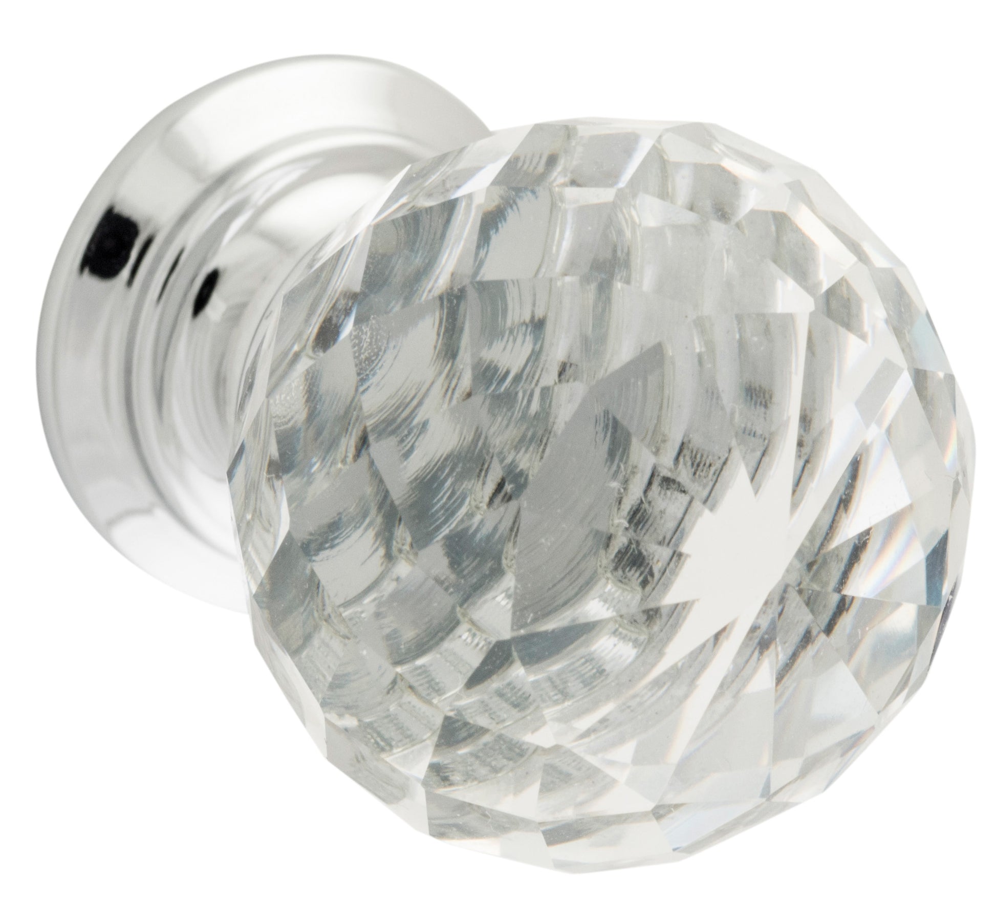 Clear Diamond Cut Glass Cupboard Knob Chrome Plated / D25xP35mm BP20mm