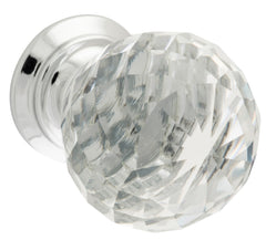 Clear Diamond Cut Glass Cupboard Knob Chrome Plated / D25xP35mm BP20mm