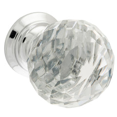 Clear Diamond Cut Glass Cupboard Knob Chrome Plated / D25xP35mm BP20mm