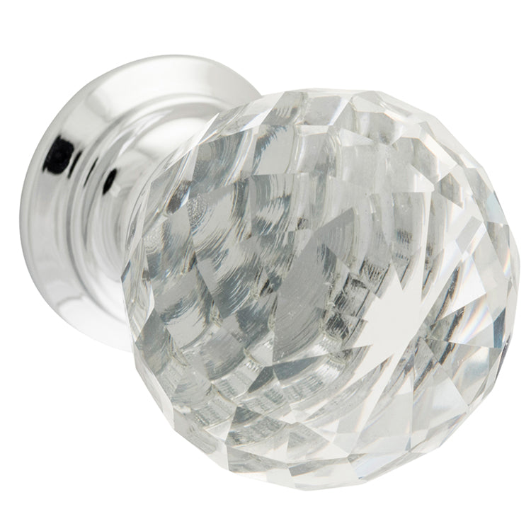 Clear Diamond Cut Glass Cupboard Knob Chrome Plated / D25xP35mm BP20mm