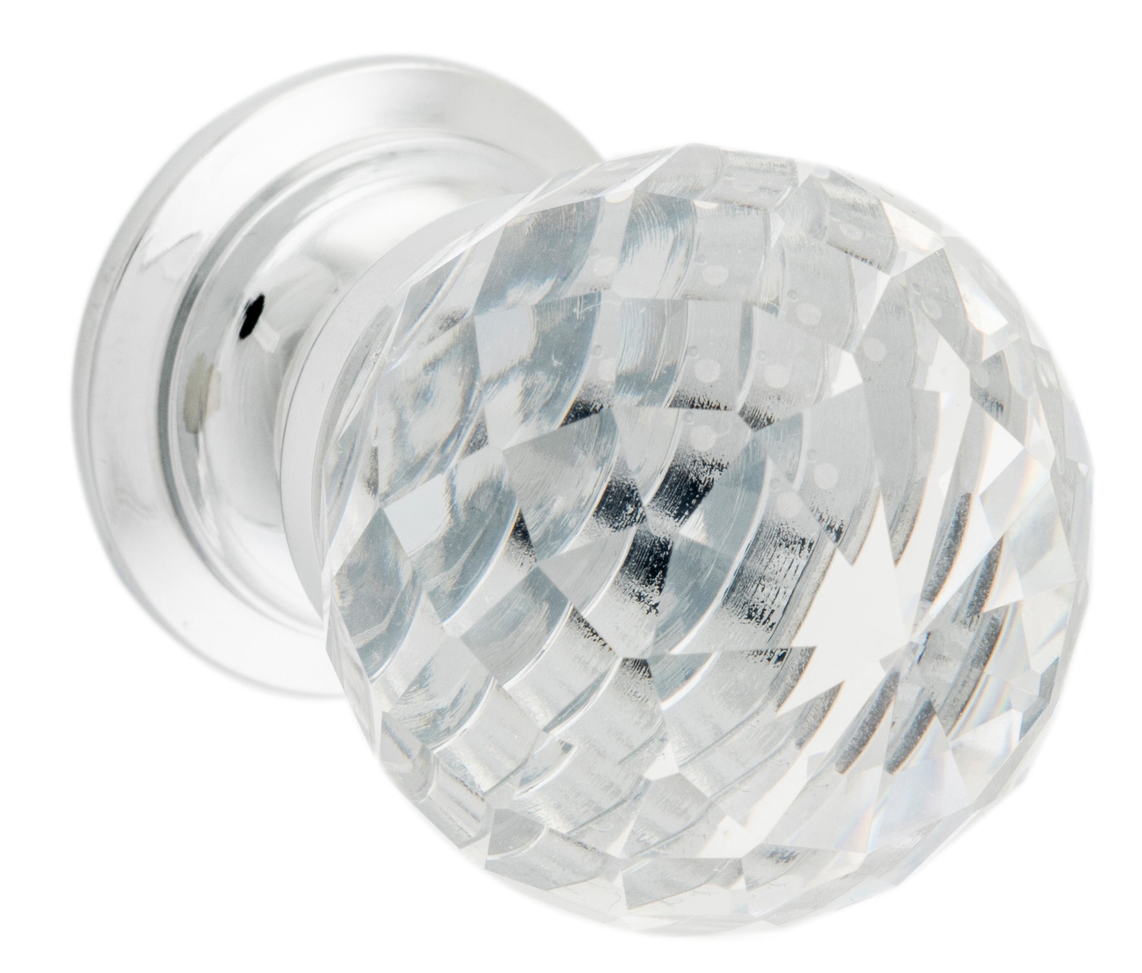 Clear Diamond Cut Glass Cupboard Knob Chrome Plated / D30xP42mm BP26mm