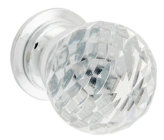 Clear Diamond Cut Glass Cupboard Knob Chrome Plated / D30xP42mm BP26mm