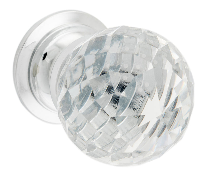 Clear Diamond Cut Glass Cupboard Knob Chrome Plated / D30xP42mm BP26mm