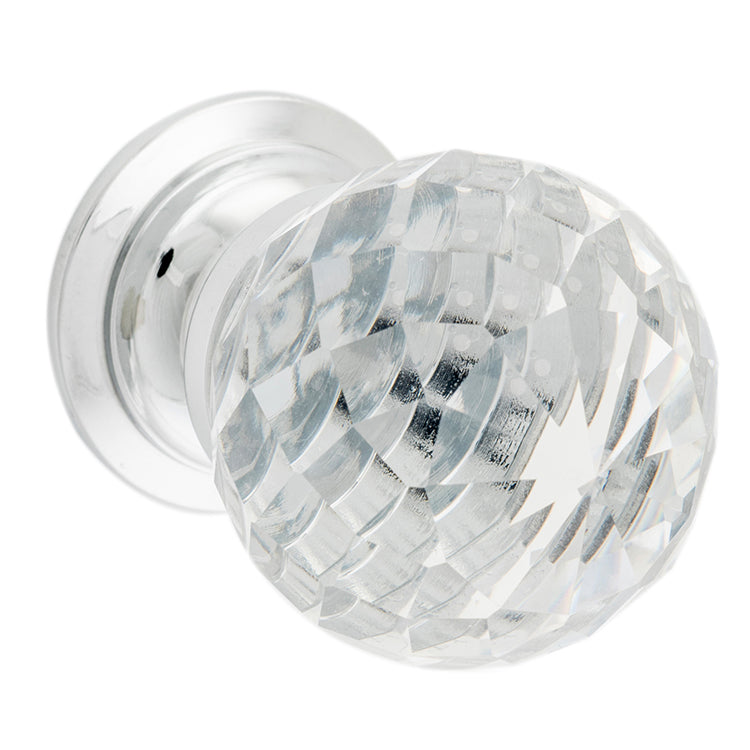 Clear Diamond Cut Glass Cupboard Knob Chrome Plated / D30xP42mm BP26mm
