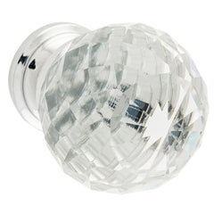 Clear Diamond Cut Glass Cupboard Knob Chrome Plated / D40xP55mm BP28mm