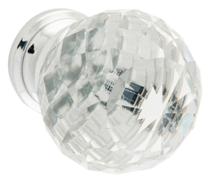 Clear Diamond Cut Glass Cupboard Knob Chrome Plated / D40xP55mm BP28mm