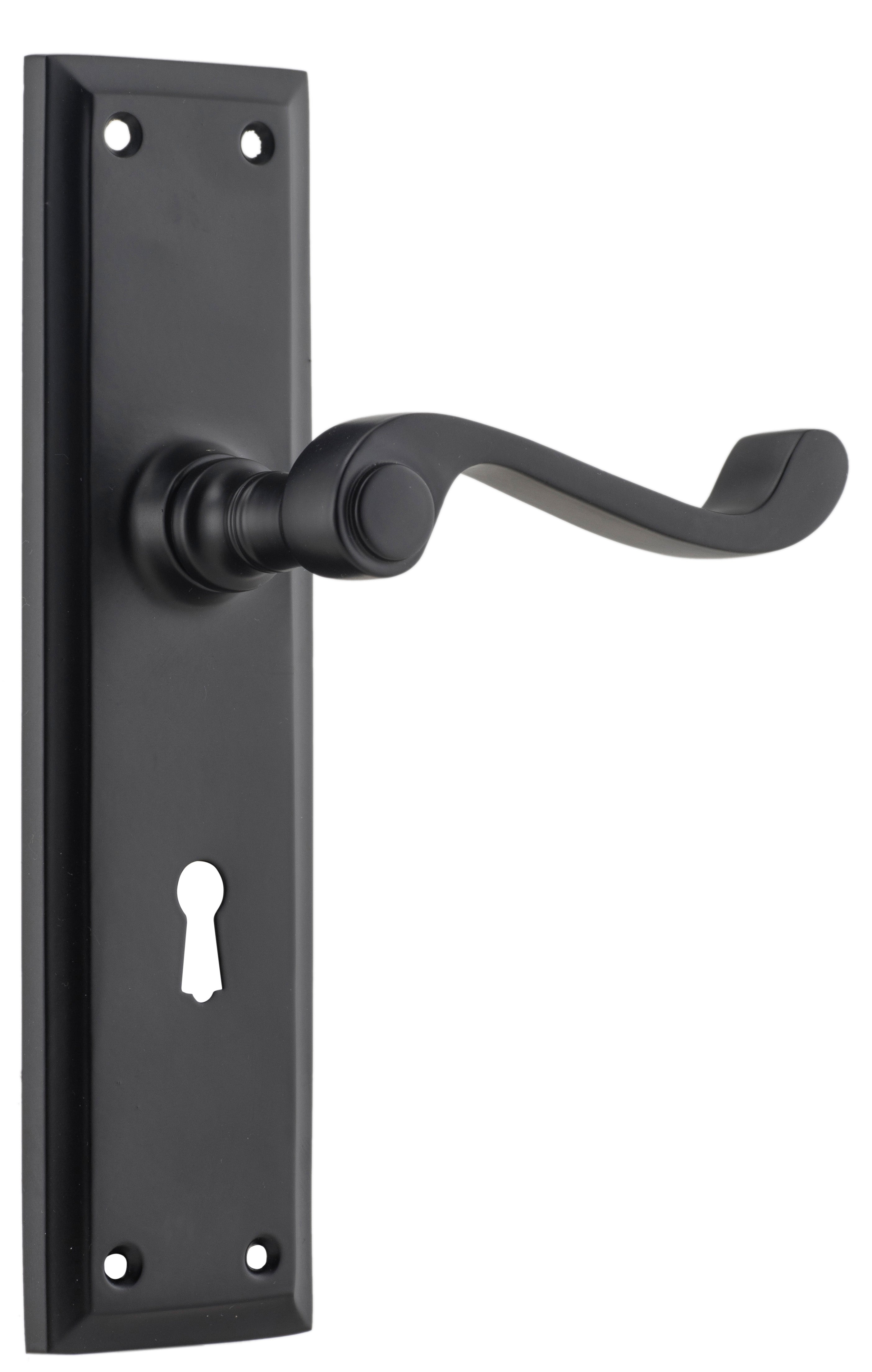 Milton Lever - Long Backplate Matt Black / Lock | Lock (Skeleton Key)
