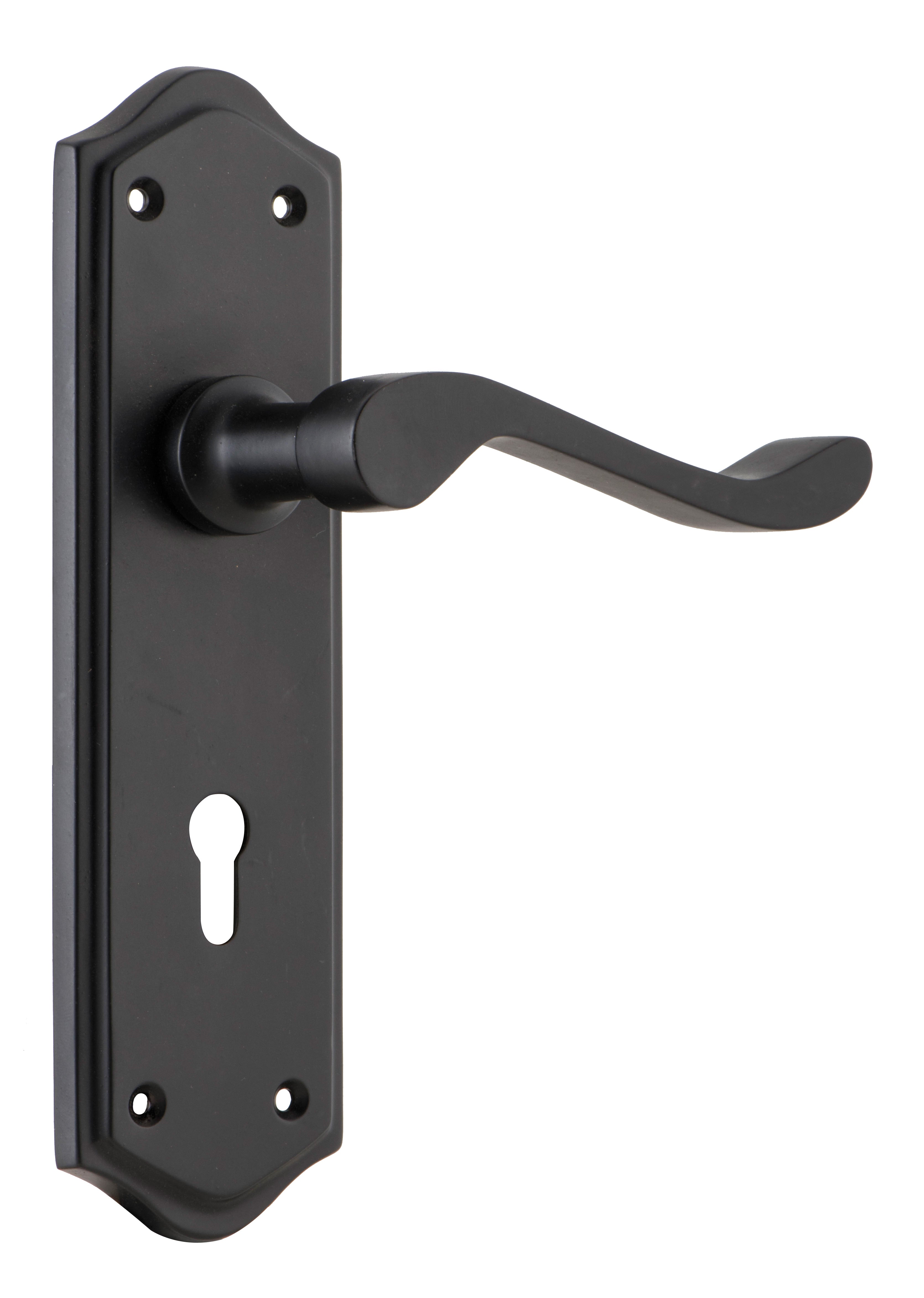Henley Lever - Long Backplate Matt Black / Lock | Lock (Skeleton Key)