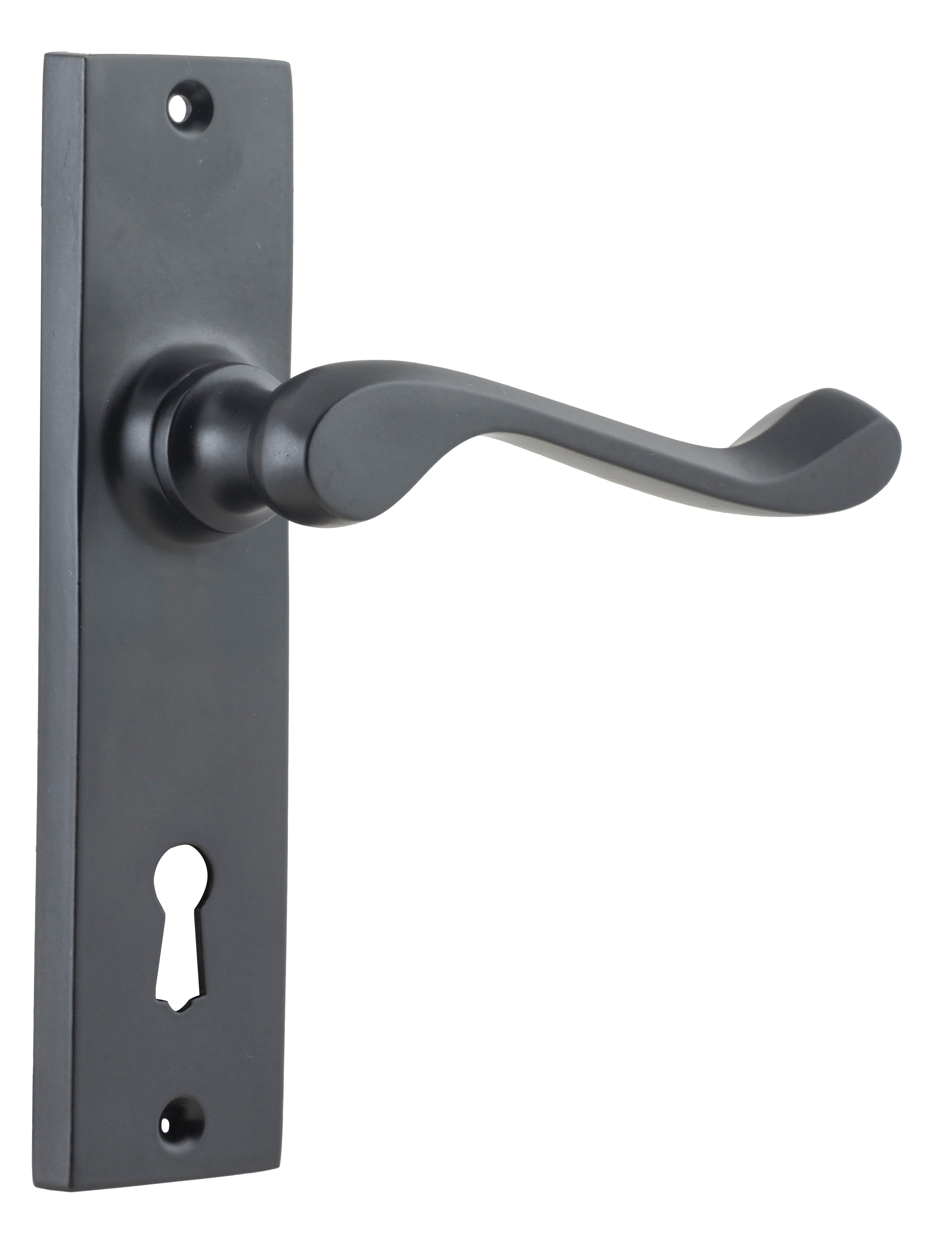 Fremantle Lever - Long Backplate Matt Black / Lock | Lock (Skeleton Key)
