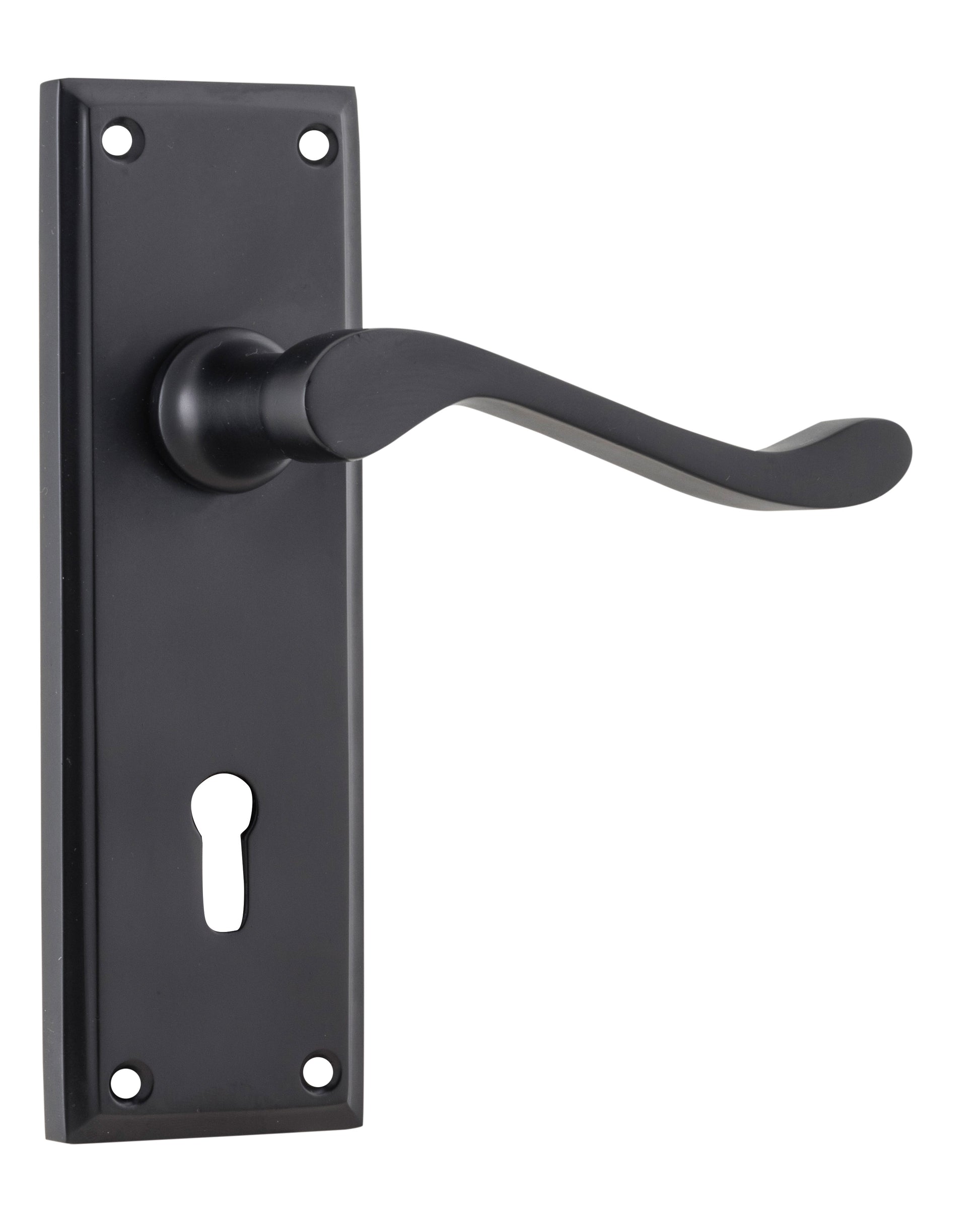 Camden Lever - Long Backplate Matt Black / Lock | Lock (Skeleton Key)
