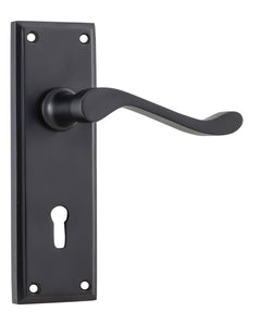 Camden Lever - Long Backplate Matt Black / Lock | Lock (Skeleton Key)