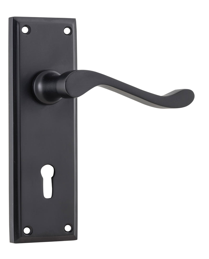 Camden Lever - Long Backplate Matt Black / Lock | Lock (Skeleton Key)