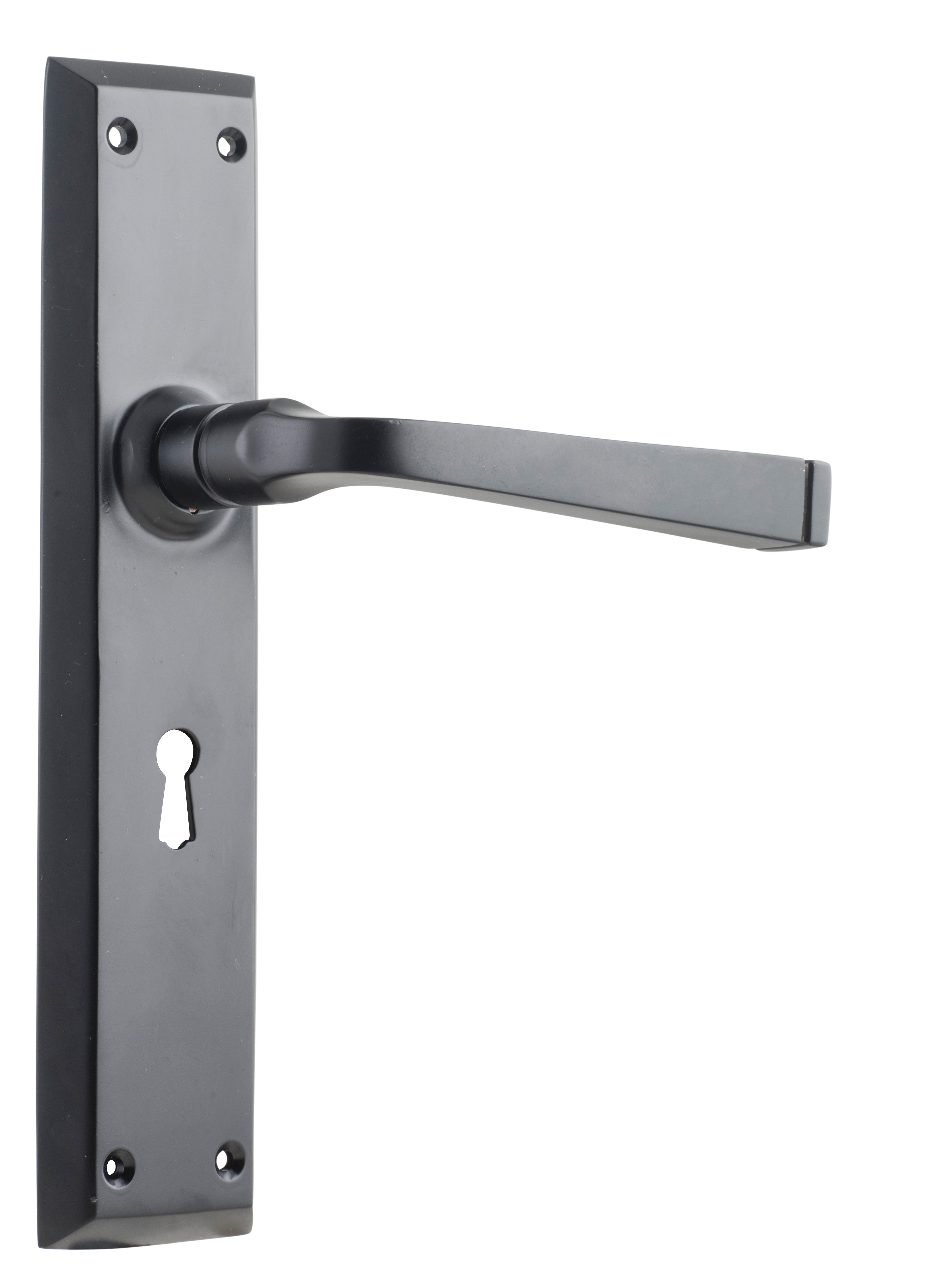 Menton Lever - Long Backplate Matt Black / Lock | Lock (Skeleton Key)