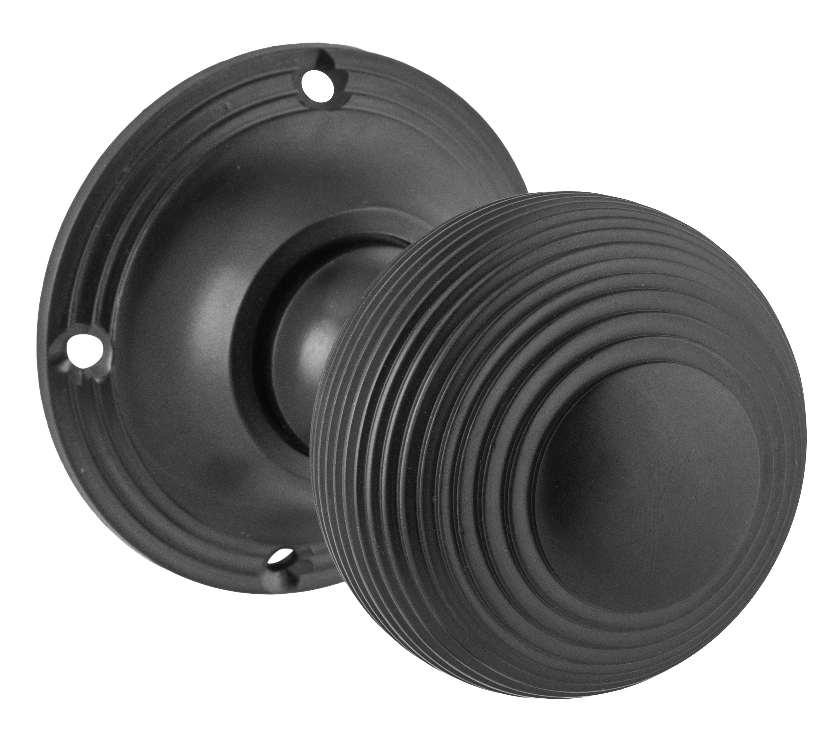 Reeded Mortice Knob - Round Rose Matt Black / Passage