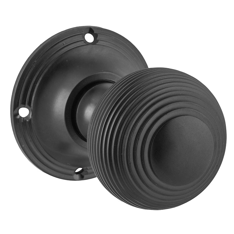 Reeded Mortice Knob - Round Rose Matt Black / Passage