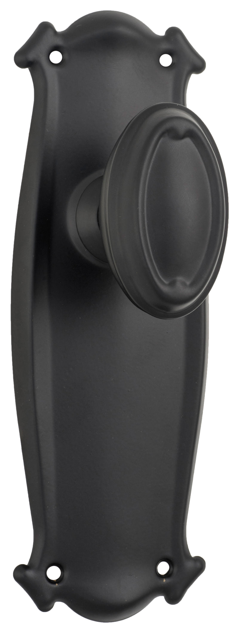 Traditional Bungalow Door Knob - Long Backplate Matt Black / Latch | Passage