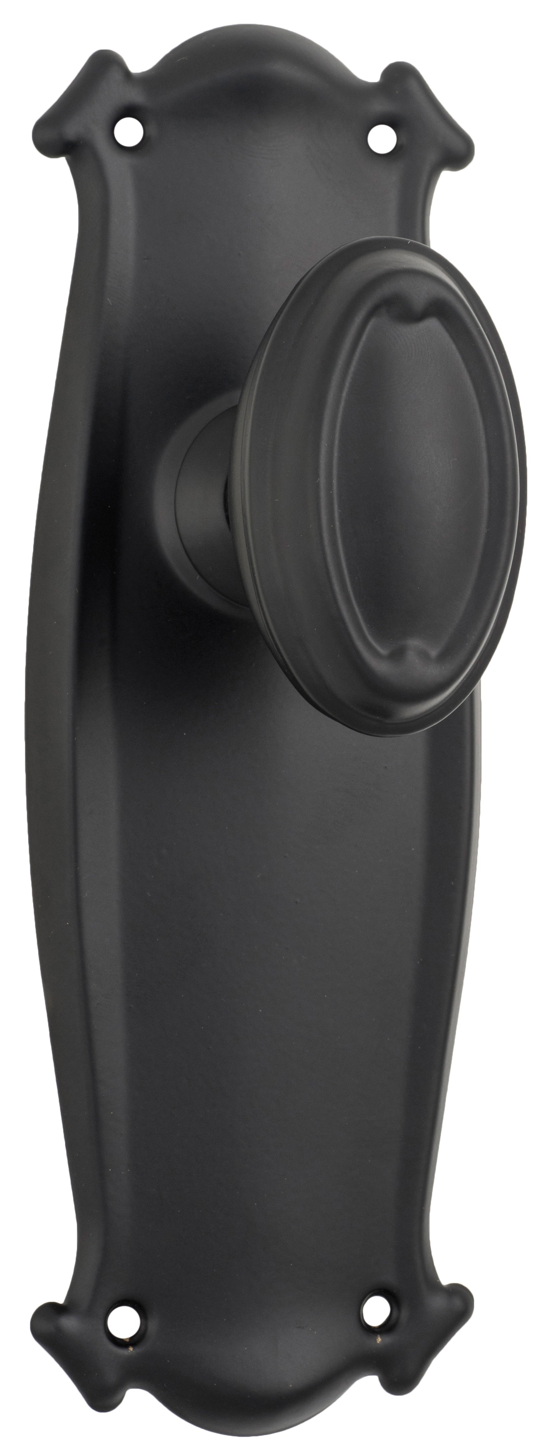 Traditional Bungalow Door Knob - Long Backplate Matt Black / Latch | Passage
