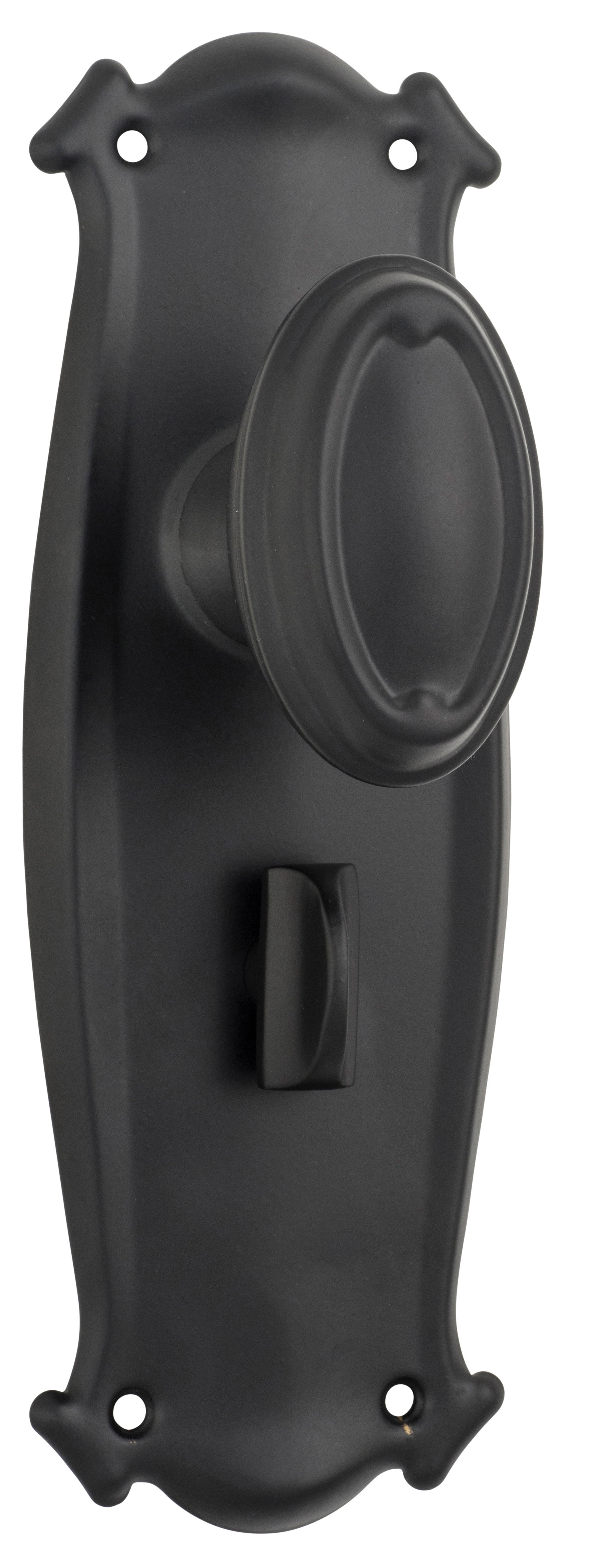 Traditional Bungalow Door Knob - Long Backplate Matt Black / Privacy | Privacy