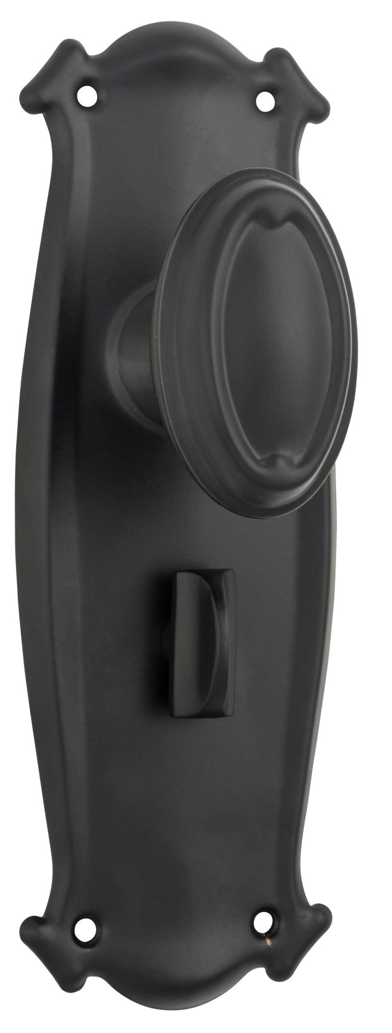 Traditional Bungalow Door Knob - Long Backplate Matt Black / Privacy | Privacy