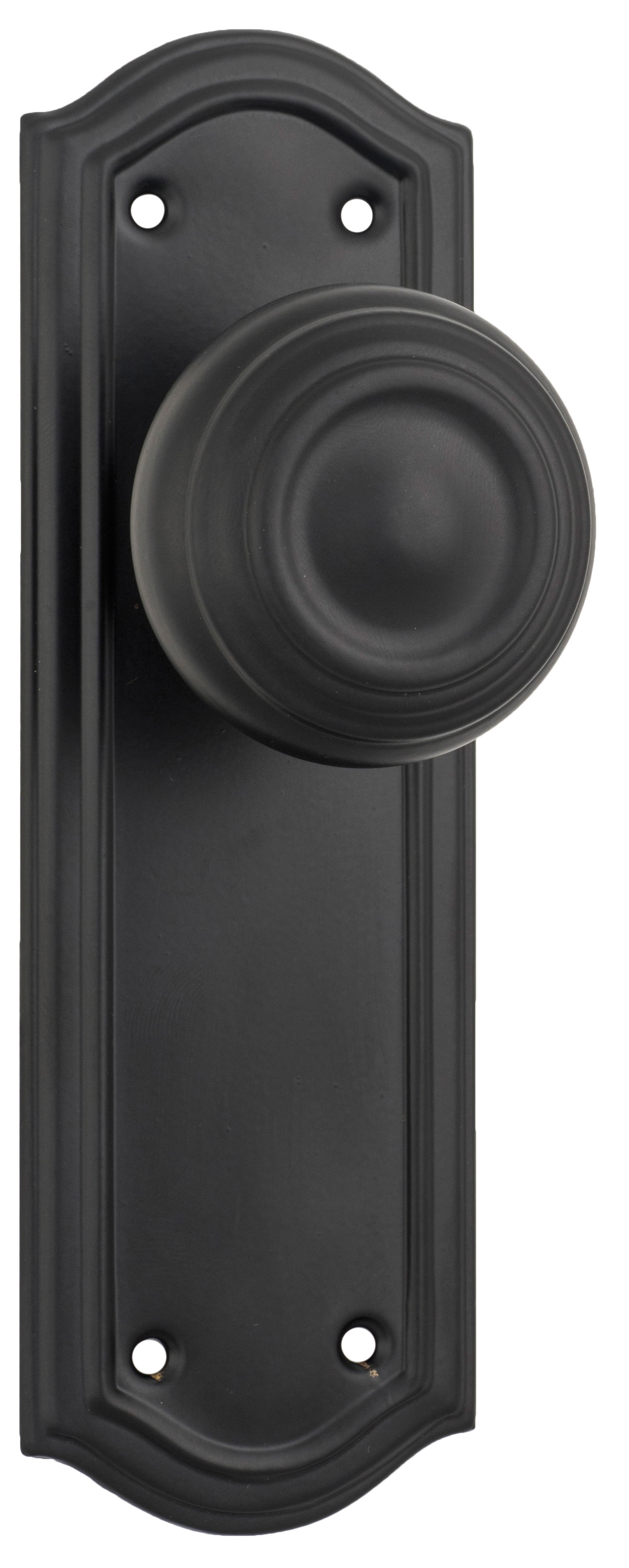Kensington Door Knob - Long Backplate Matt Black / Latch | Passage