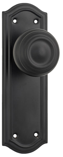 Kensington Door Knob - Long Backplate Matt Black / Latch | Passage