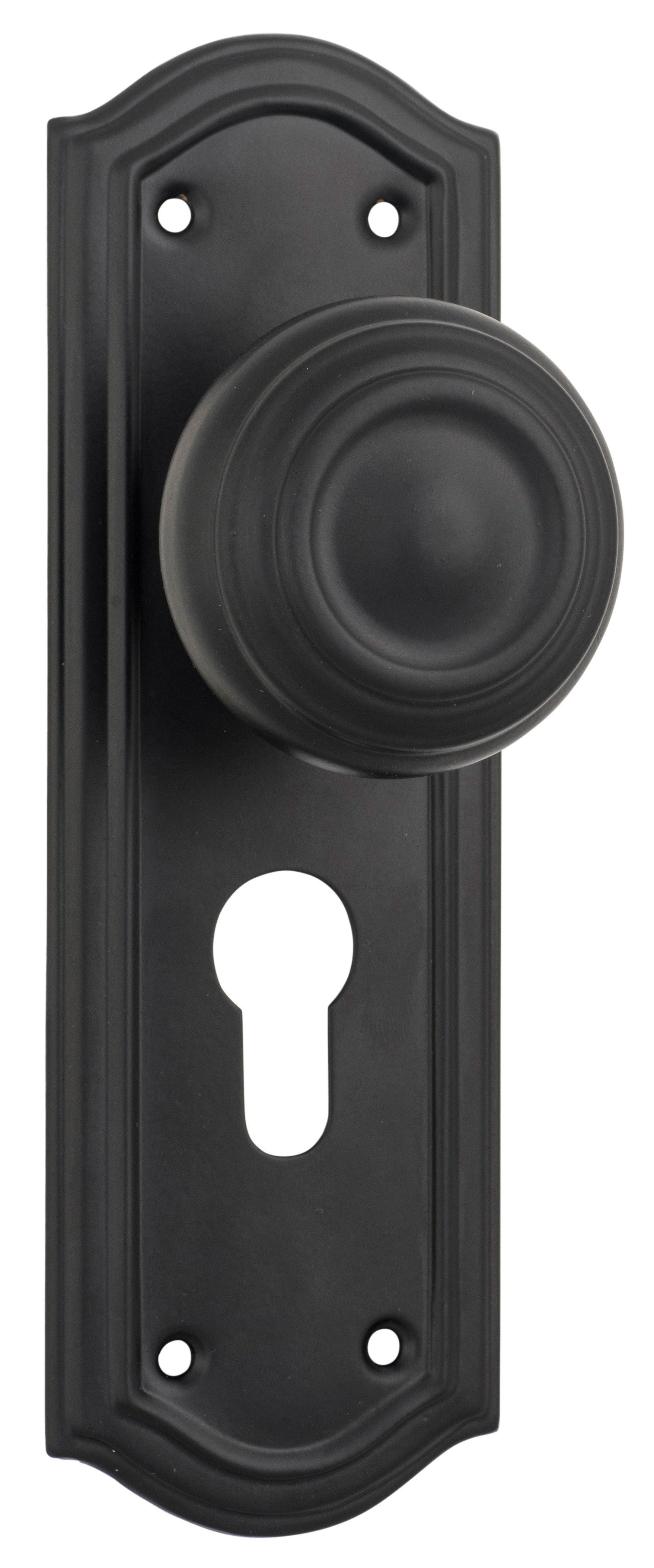 Kensington Door Knob - Long Backplate Matt Black / Euro | Entrance