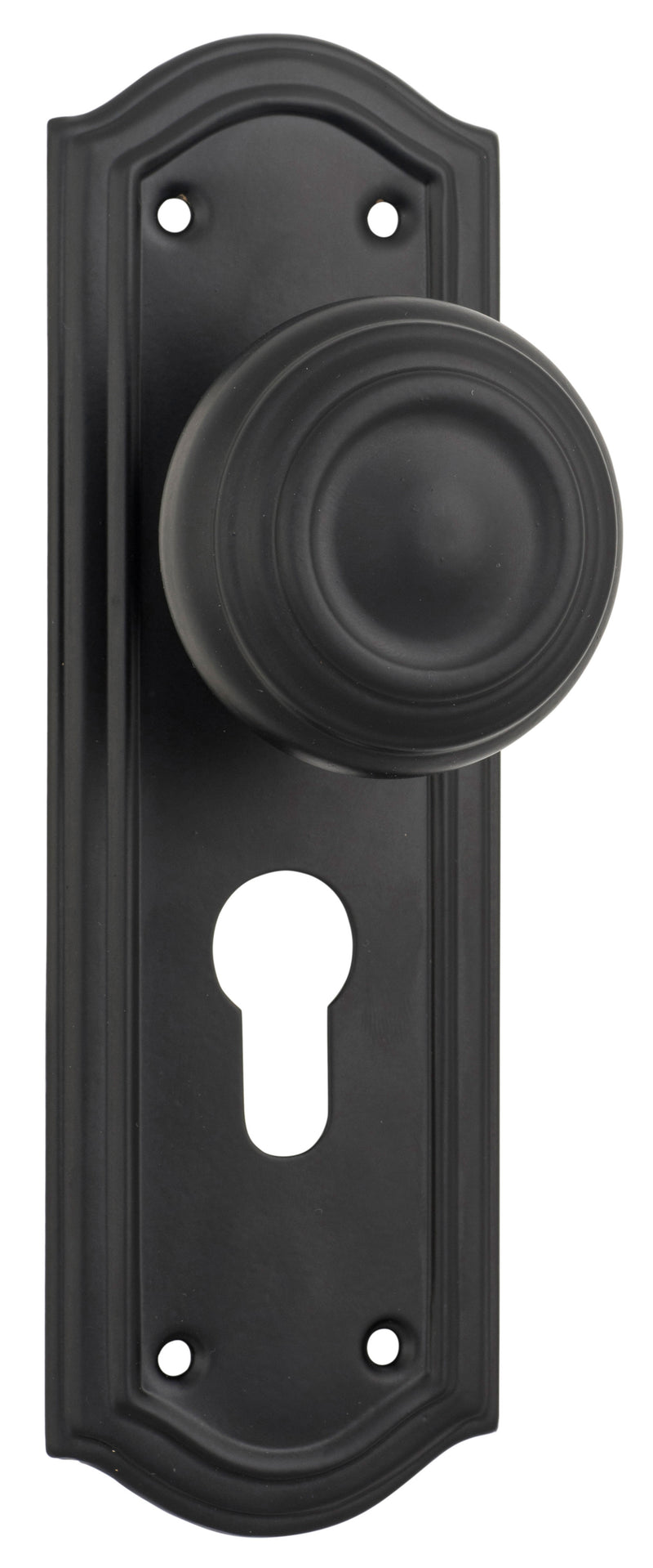 Kensington Door Knob - Long Backplate Matt Black / Euro | Entrance