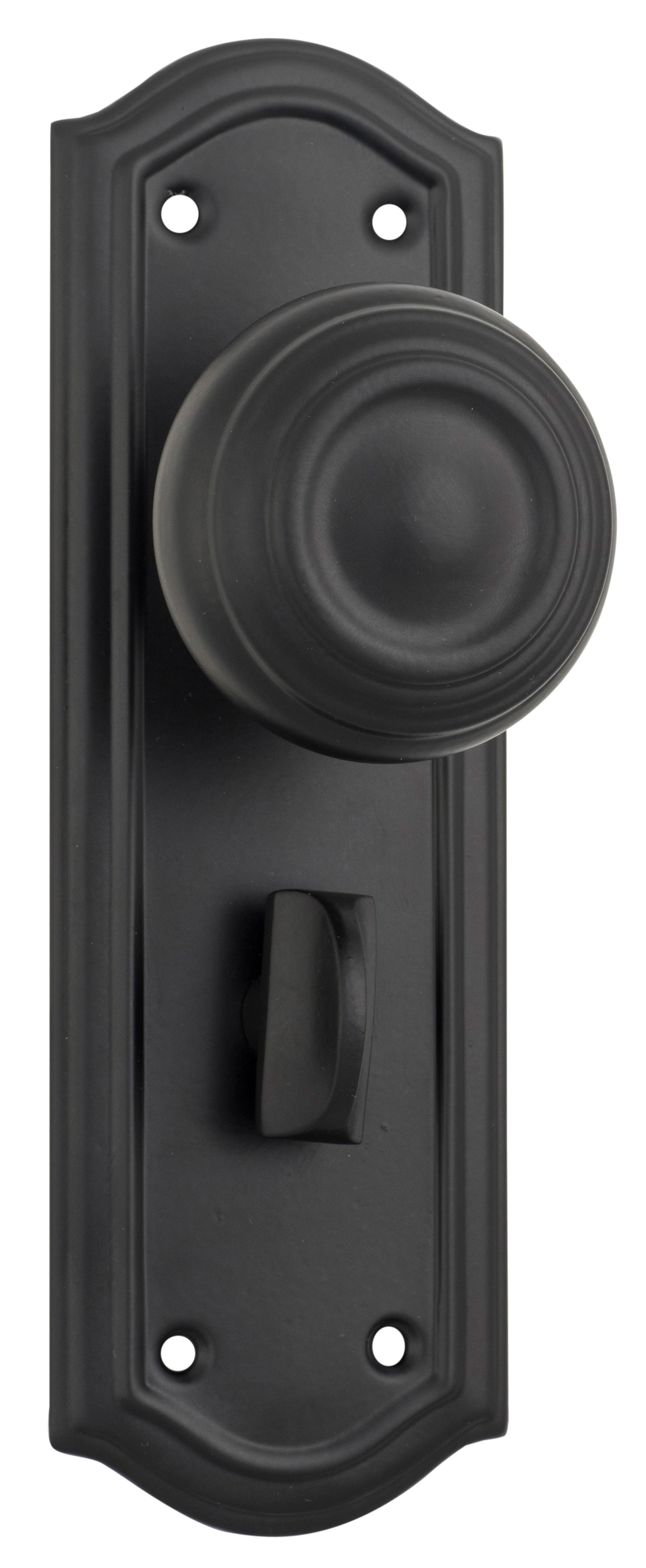 Kensington Door Knob - Long Backplate Matt Black / Privacy | Privacy