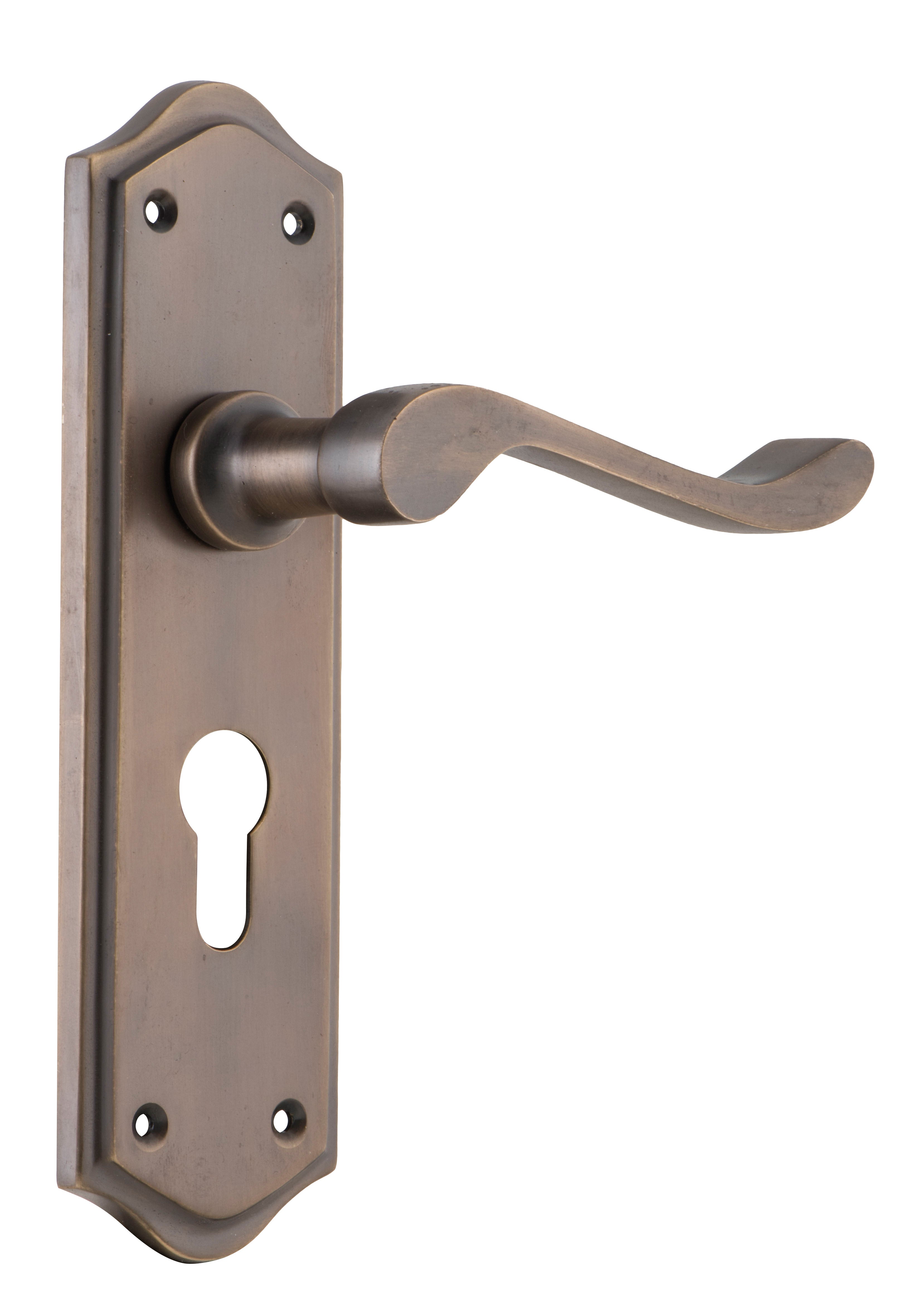 Henley Lever - Long Backplate Antique Brass / Euro | Entrance
