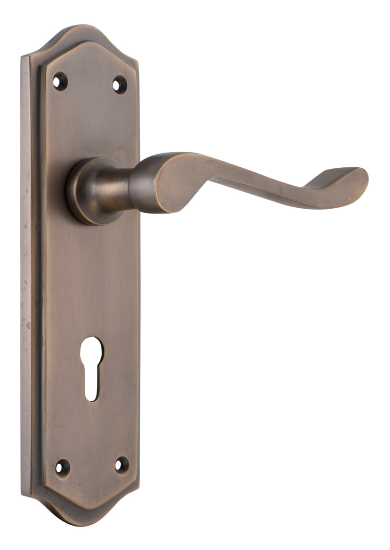Henley Lever - Long Backplate Antique Brass / Lock | Lock (Skeleton Key)