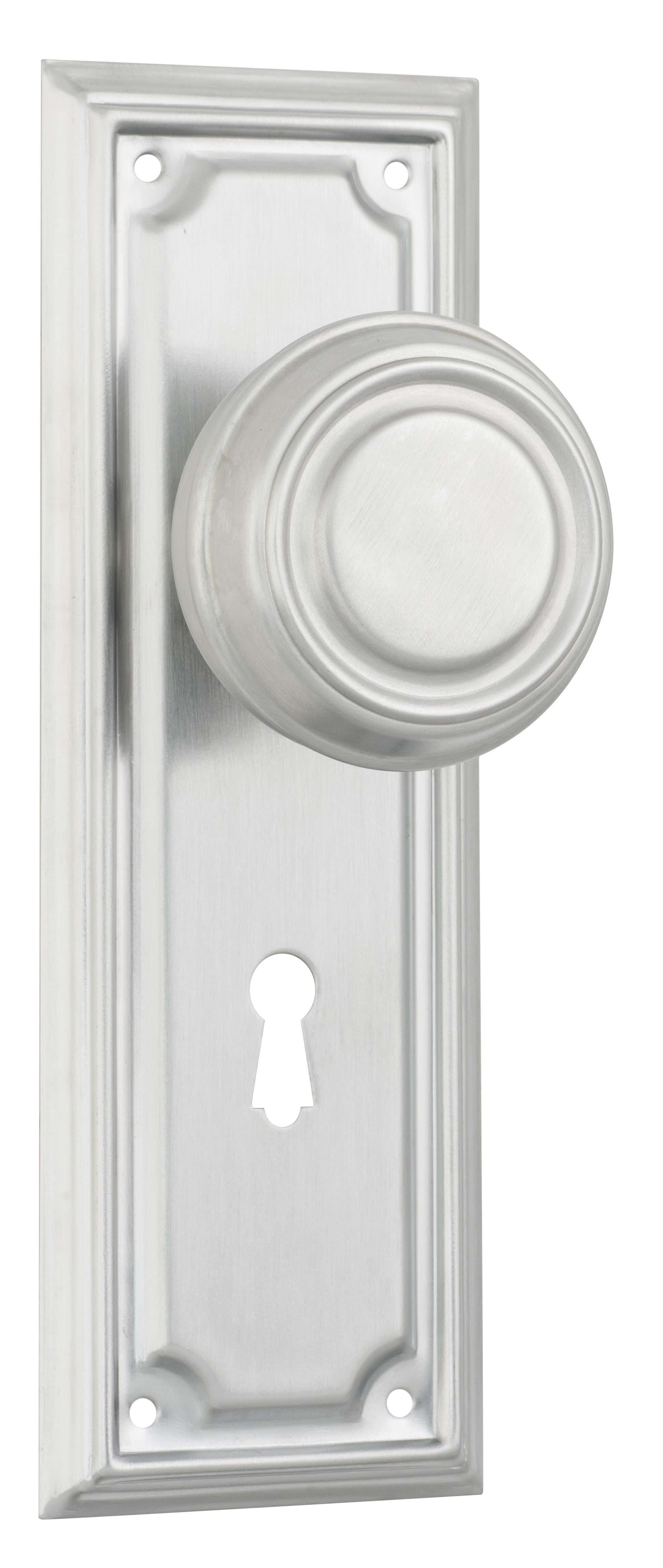 Edwardian Door Knob - Long Backplate Satin Chrome / Lock | Lock (Skeleton Key)
