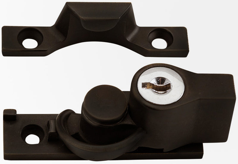 Key Operated Narrow Locking Sash Fastener Antique Brass