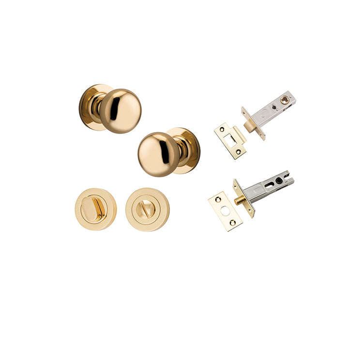 Cambridge Knob - Round Rose Privacy Kit with Separate Privacy Turn Polished Brass / Solid Brass