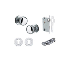 Cambridge Knob - Round Rose Entrance Kit with Separate High Security Lock Chrome Plated / Solid Brass