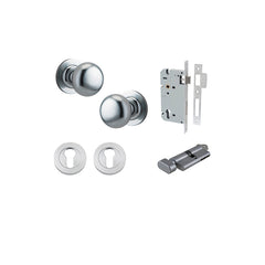 Cambridge Knob - Round Rose Entrance Kit with Separate High Security Lock Satin Chrome / Solid Brass