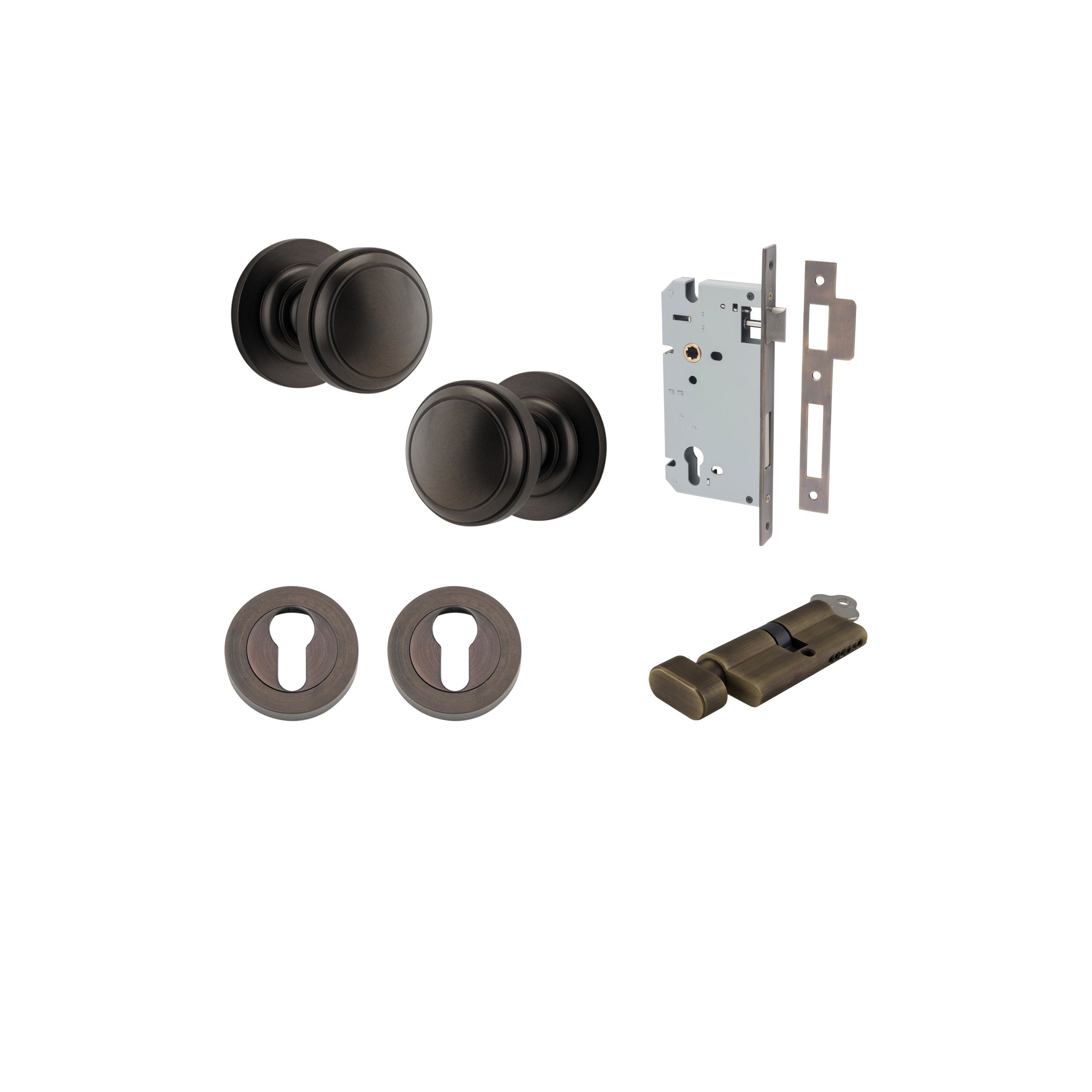 Paddington Knob - Round Rose Entrance Kit with Separate High Security Lock