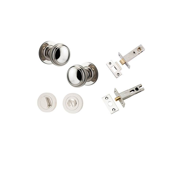Paddington Knob - Round Rose Privacy Kit with Separate Privacy Turn Polished Nickel / Solid Brass
