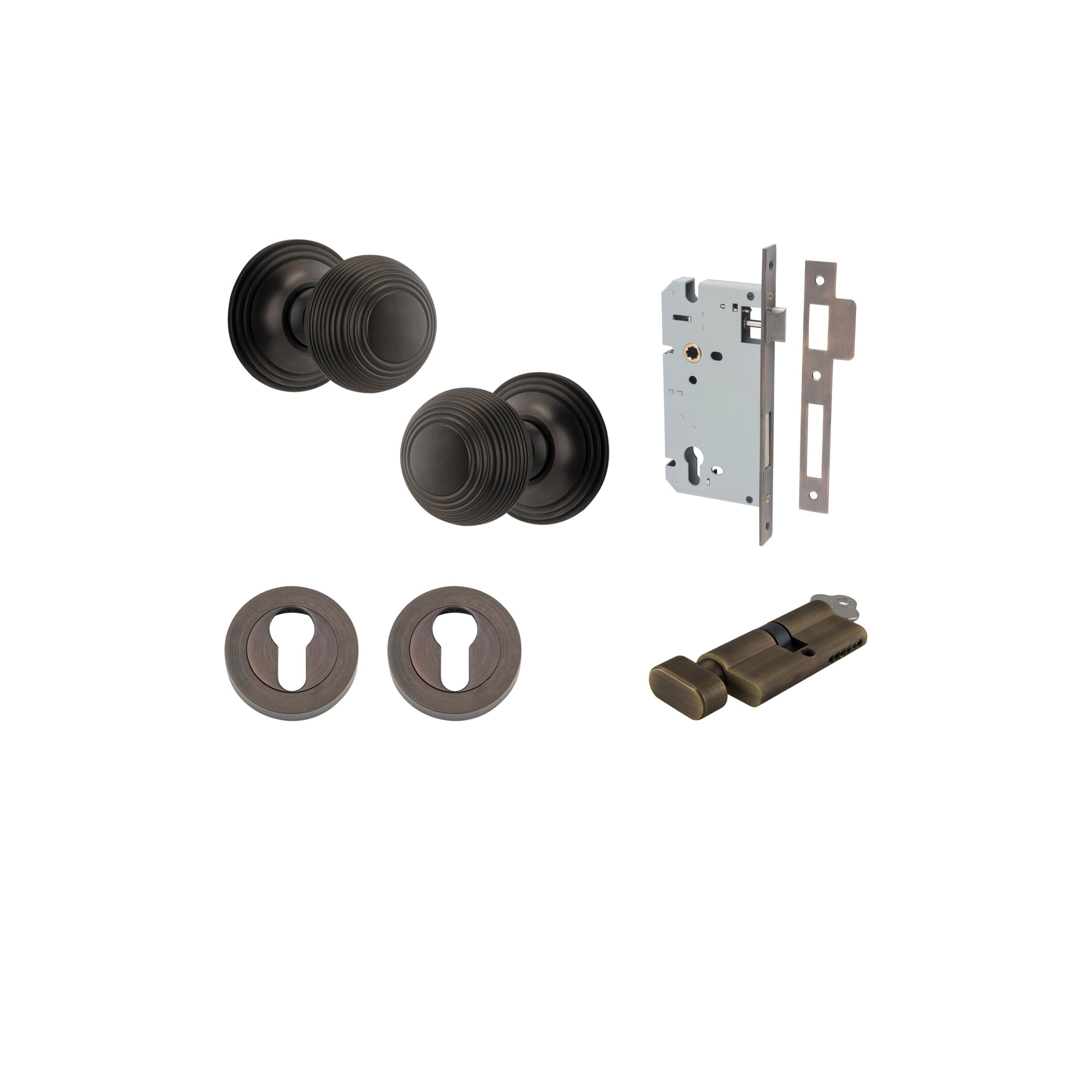 Guildford Knob - Round Rose Entrance Kit with Separate High Security Lock