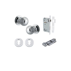 Guildford Knob - Round Rose Entrance Kit with Separate High Security Lock Chrome Plated / Solid Brass