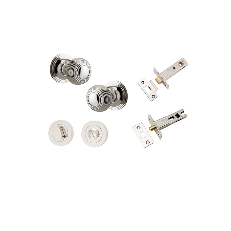 Guildford Knob - Round Rose Privacy Kit with Separate Privacy Turn Polished Nickel / Solid Brass